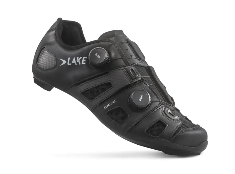 Lake CX242 BLACK/SILVER Leather CFC Carbon Road Shoe