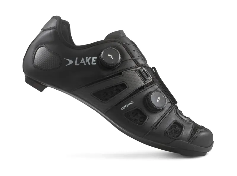 Lake CX242 BLACK/SILVER Leather CFC Carbon Road Shoe-1