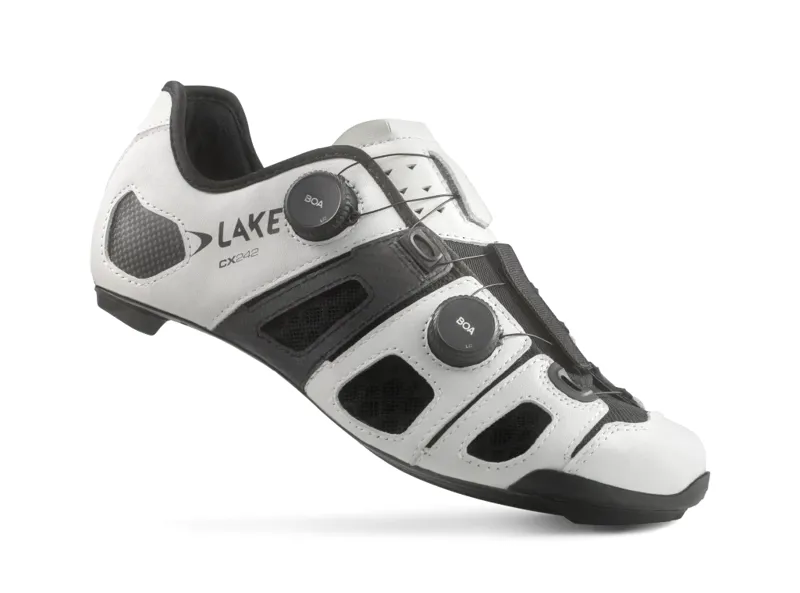 Lake CX242 WHITE/BLACK Leather CFC Carbon Road Shoe