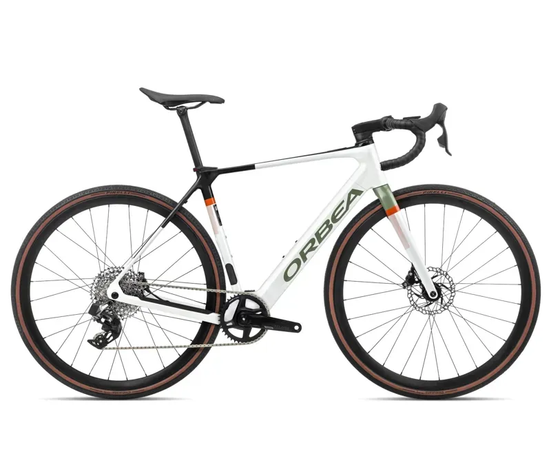 Orbea Gain M31e 1x Electric Road Bike in White Chic/Green Artichoke