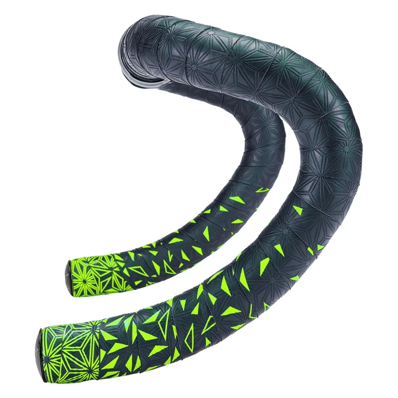 Supacaz Sticky Kush Star Fade Bar Tape: Neon Yellow + Ano Black Plugs YELLOW A BL size