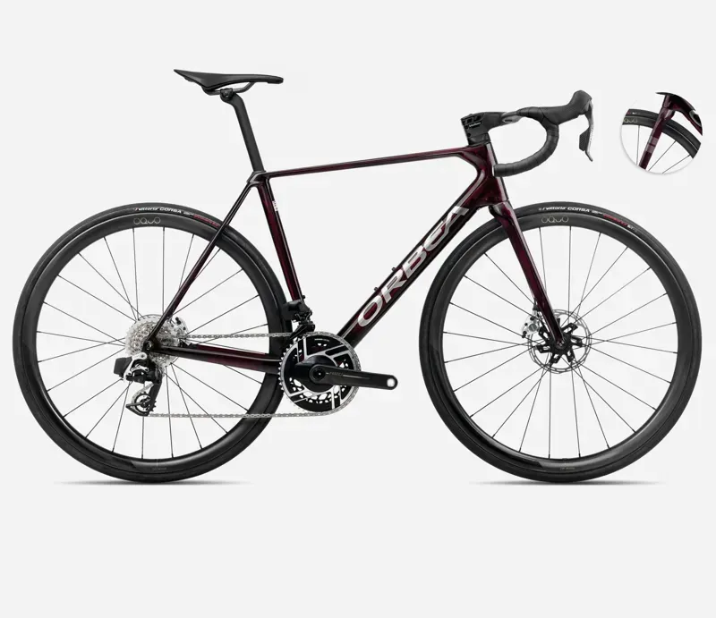 Orbea Orca M11eLTD PWR Road Bike In Wine Red/Titanium Gloss