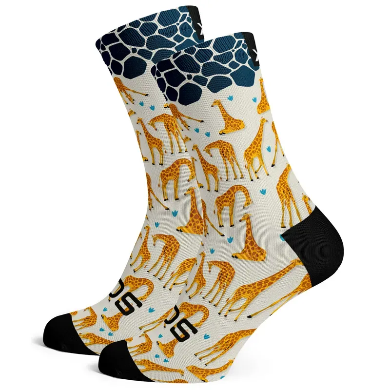 Sox Footwear Giraffe Animals Premium Crew Socks in White/Yellow/Blue