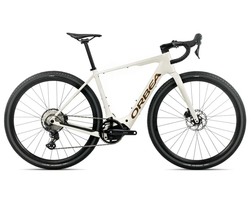 Orbea Denna H30 E-Road Bike in Ivory White Gloss/Titan Gold Gloss