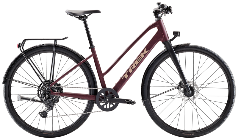 Trek FX Sport AL Equipped Midstep Hybrid Bike in Cobra Blood/Sedona Red Splatter