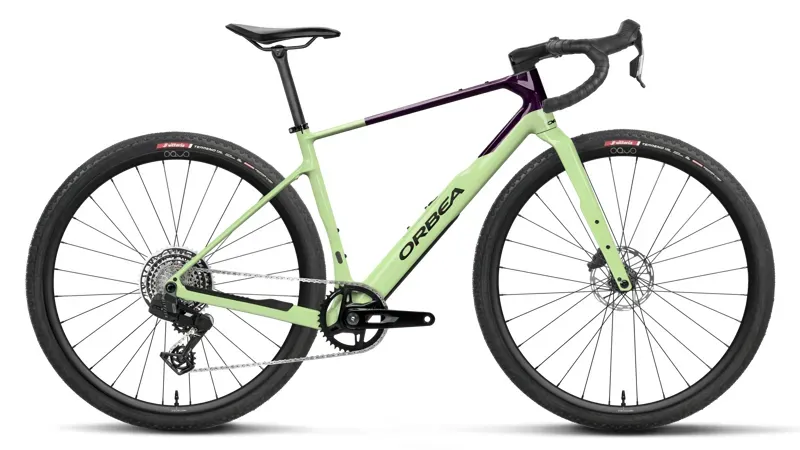 Orbea Terra M31e Team 1X Gravel Bike in Acid Gum - Fantasy Purple Carbon View